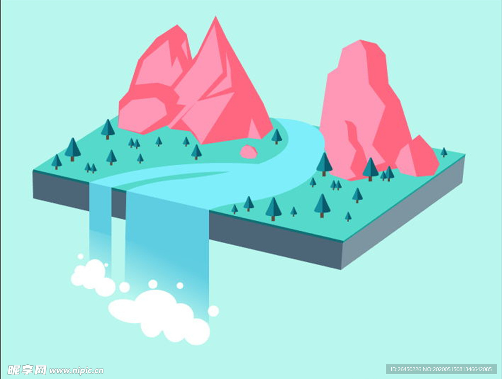 漂浮 矢量 山 3D 扁平化