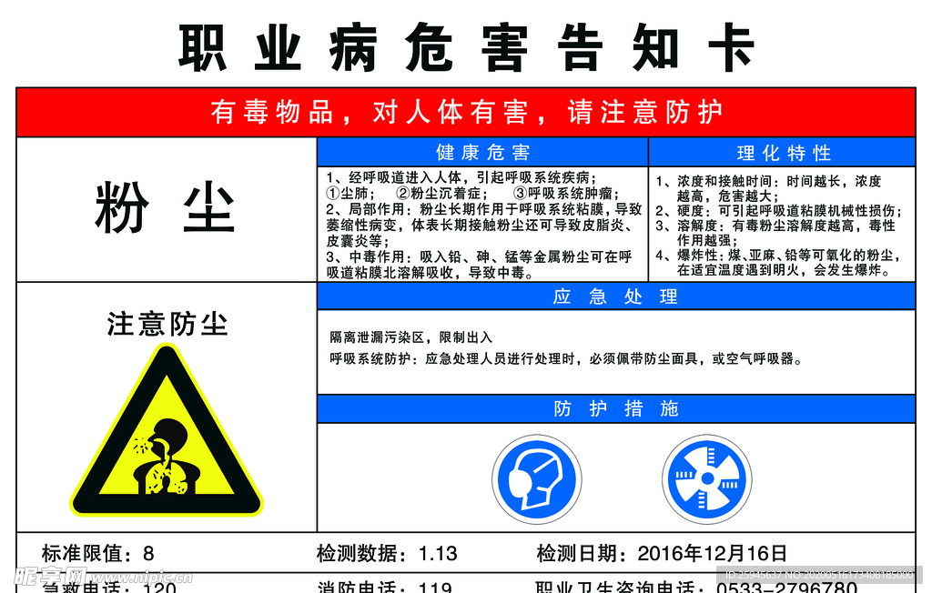 粉尘职业危害告知卡
