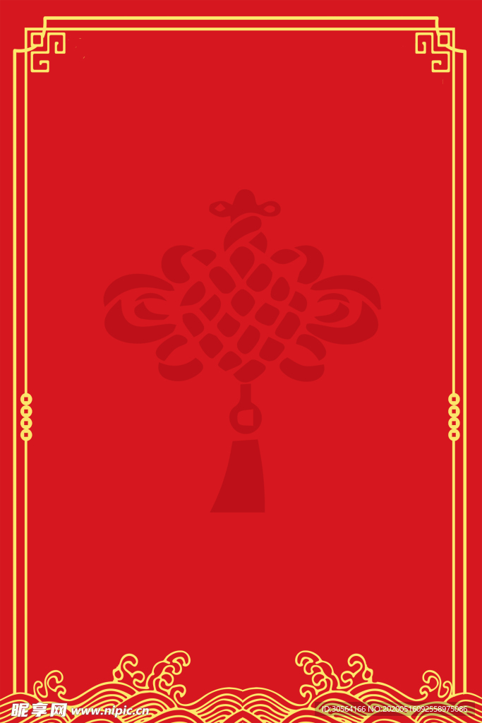 红色古风中国结波纹边框背景素材