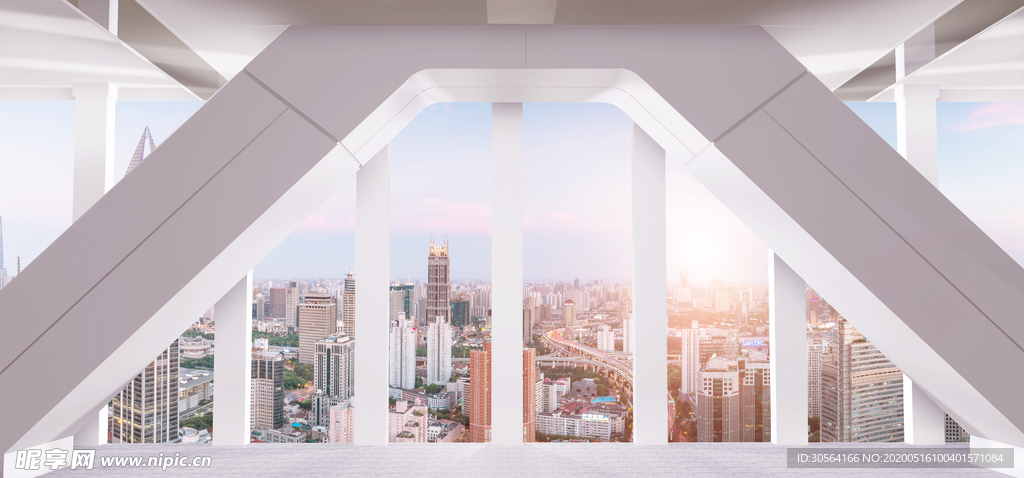 建筑内部顶层天台窗户城市背景
