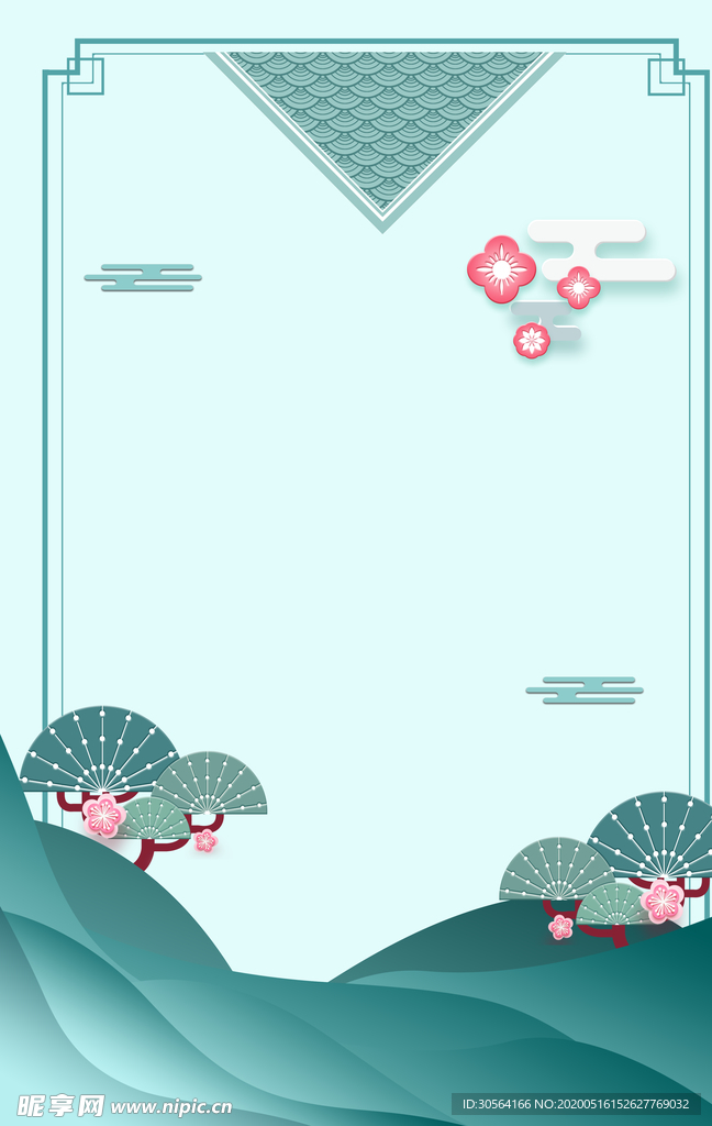 古风清新波纹波浪边框素材