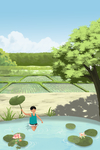 夏季稻田插画