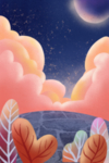 中秋端午半月插画卡通云彩背景