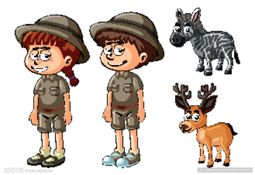 卡通野营儿童