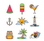 彩色夏季度假元素图标矢量图