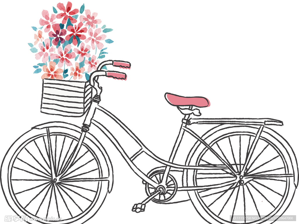 鲜花自行车爱情单车矢量素材