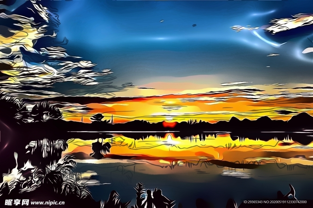 卡通 夕阳图
