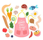 创意世界粮食日围裙和食物矢量图