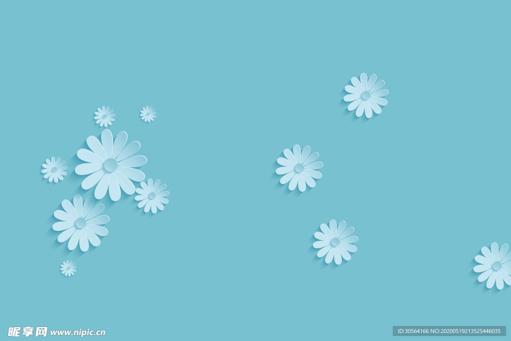 雏菊蓝色清新卡通淡雅背景素材