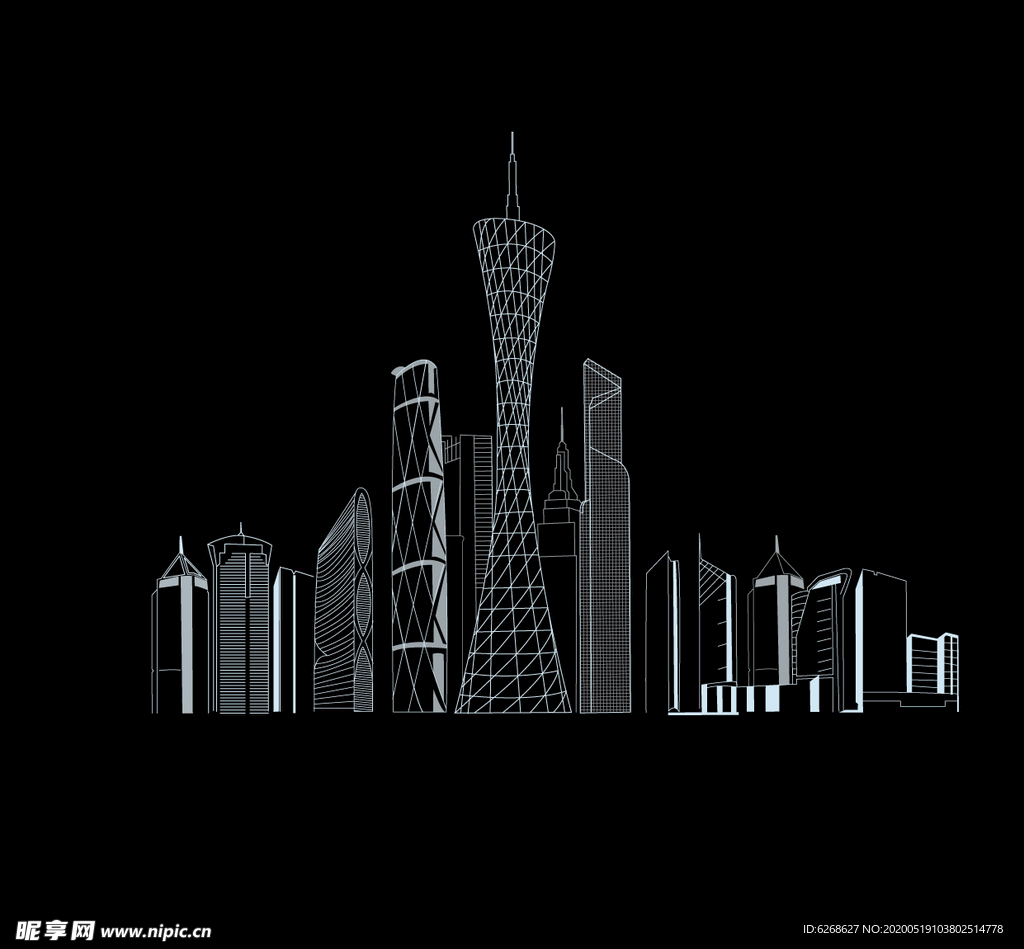 广州城市建筑线稿