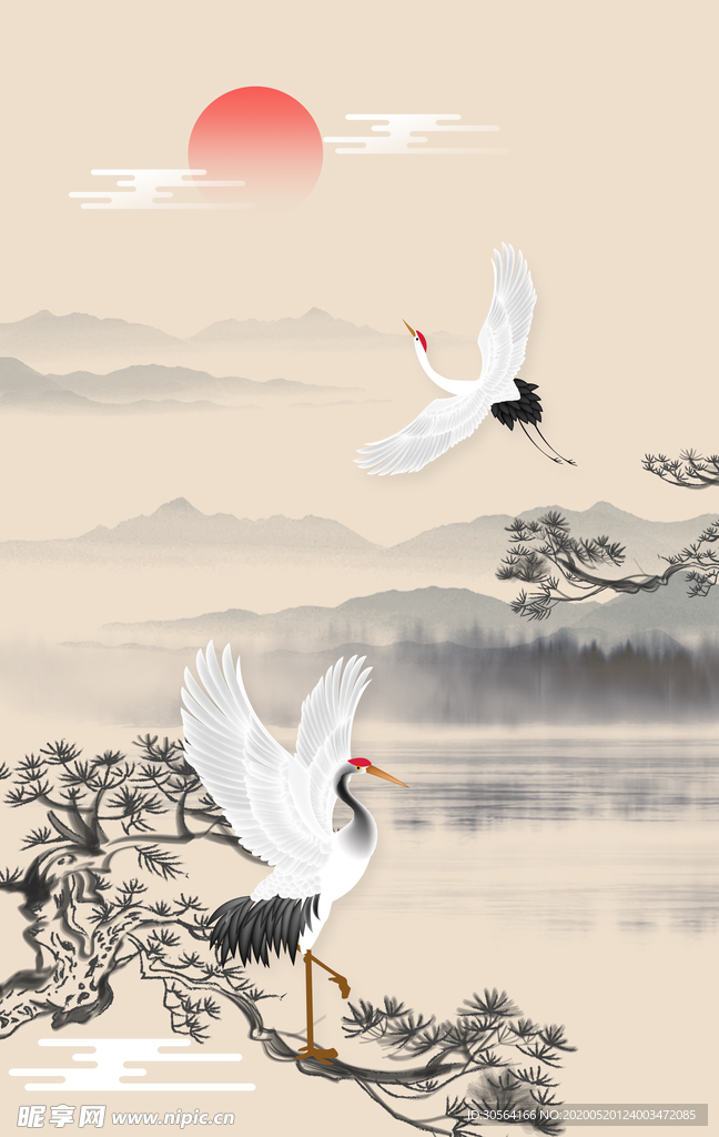 古风复古仙鹤牛皮纸做旧背景