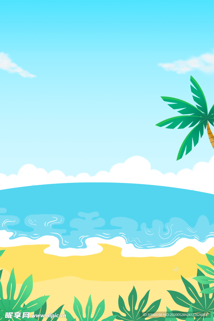 夏日沙滩海洋插画卡通背景素材