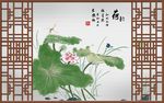 荷韵荷叶荷花山水背景墙
