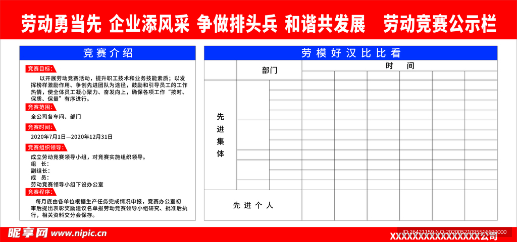 劳动竞赛公示栏