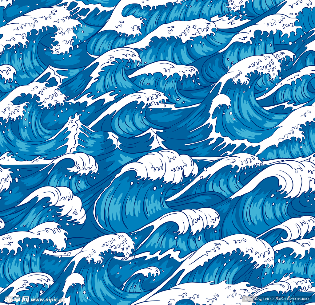 手绘日式海浪背景底纹