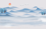 古风山水淡雅清雅墙画背景