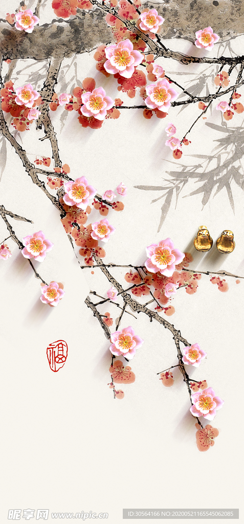 花朵梅花古风复古壁画墙画背景