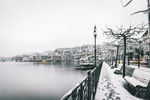 城市的湖边雪景