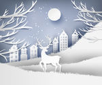 冬天 立体 麋鹿 背景墙 插画