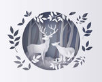 冬天 立体 麋鹿 背景墙 插画