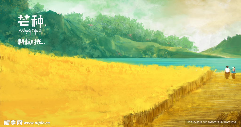 黄色厚涂芒种节气插画