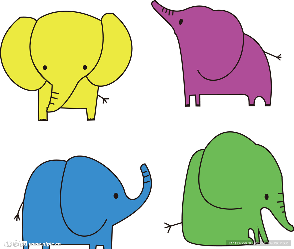 扁平化手绘大象卡通动物矢量素材