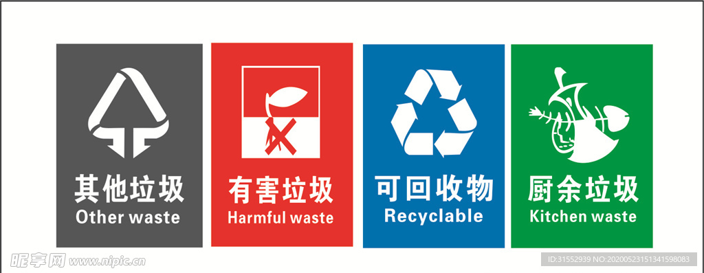 垃圾分类标志 四大类 垃圾