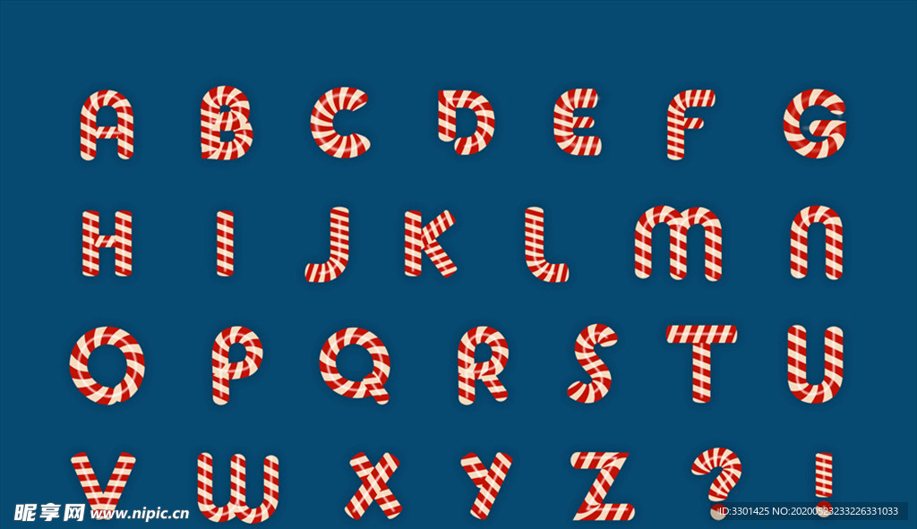 26个条纹糖果字母