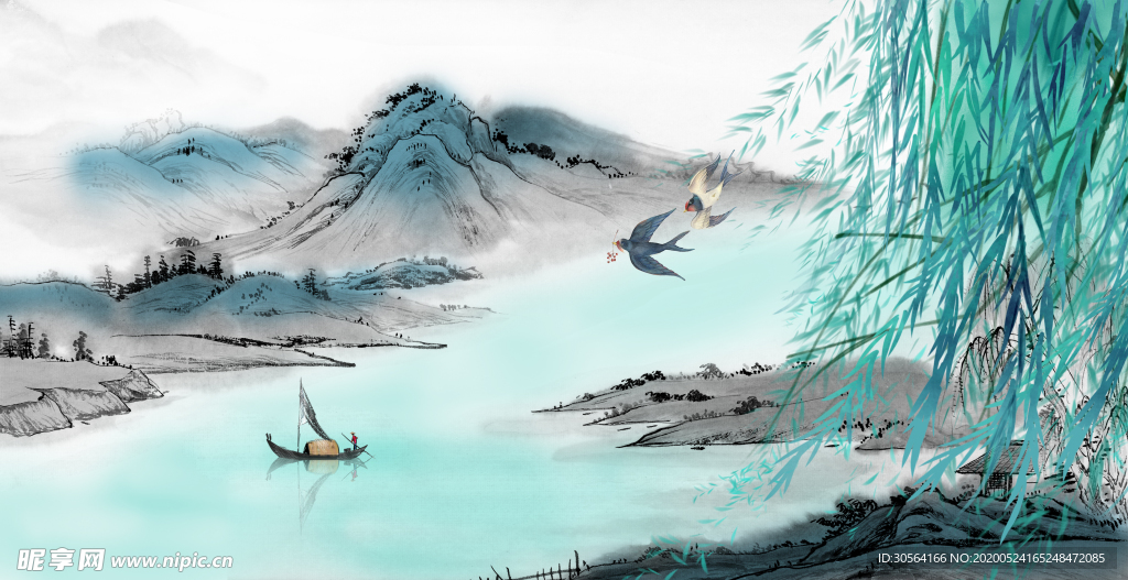 古风山水意境淡雅背景素材