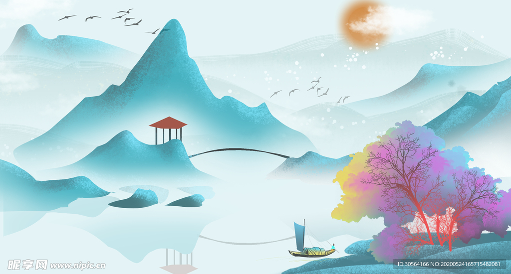 古风山水意境淡雅背景素材