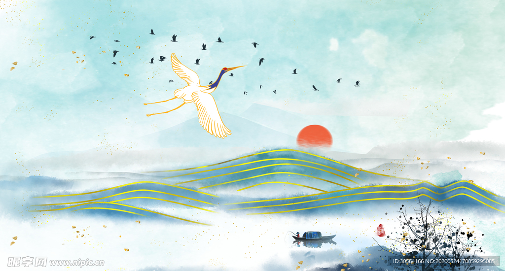 古风山水意境淡雅背景素材