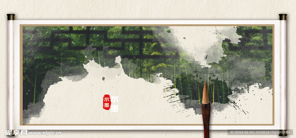 古风山水意境淡雅背景素材