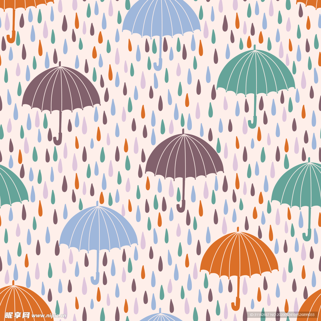 无缝花纹 雨伞雨滴