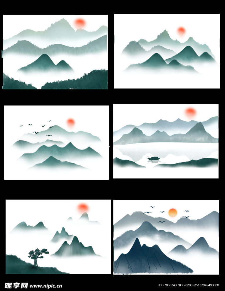 山水画中国风山水PNG素材合集