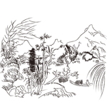 AI矢量山水线稿草图