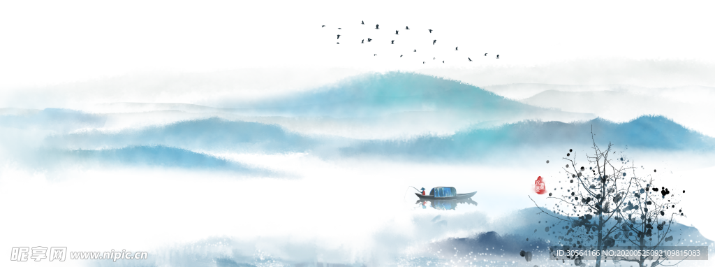 山水山脉水流古风复古背景素材