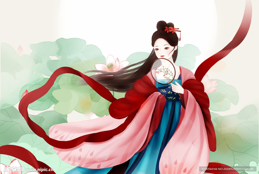 女性人物清新古风复古背景素材