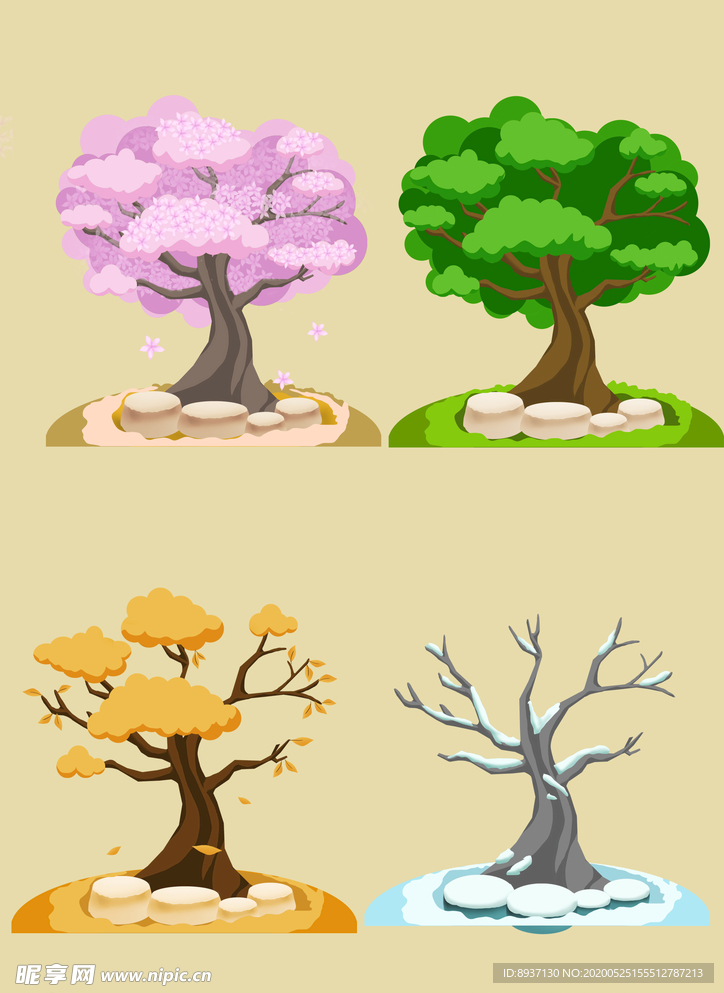 树的四季变化 绘画图片