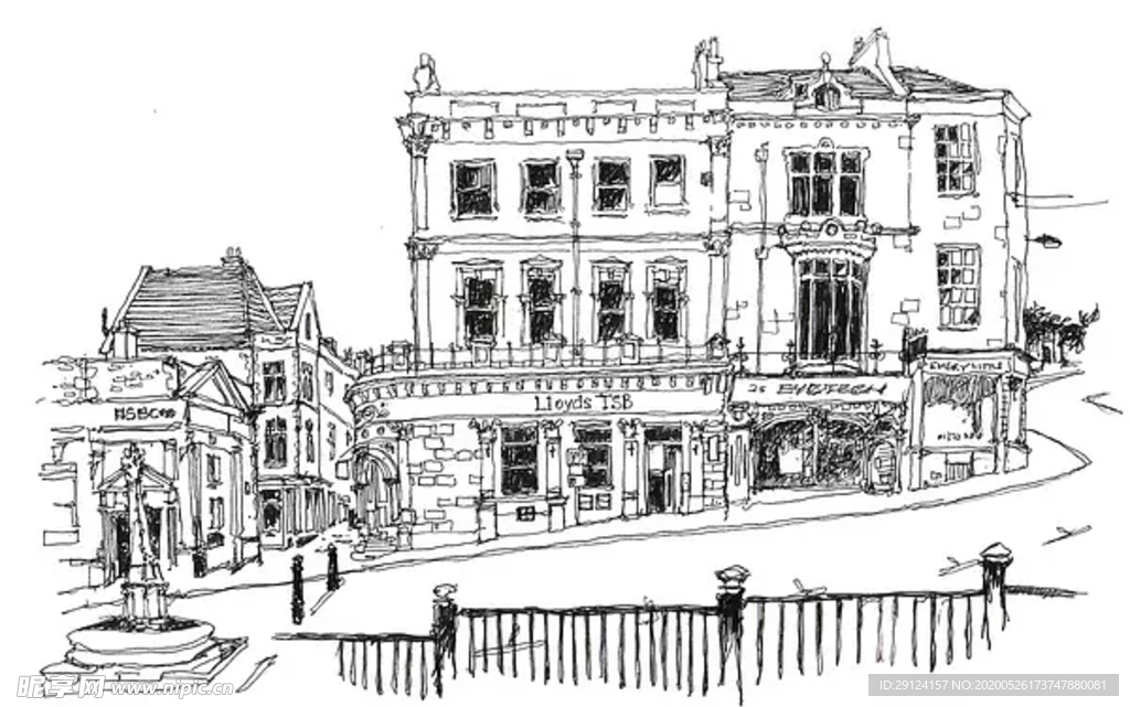 水彩建筑插画