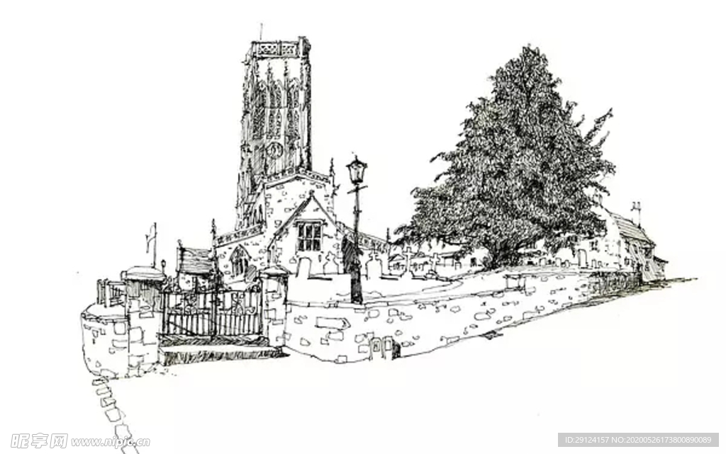 水彩建筑插画
