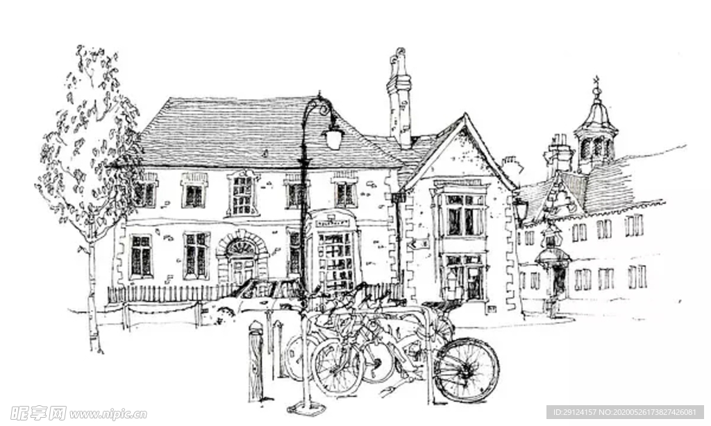 水彩建筑插画