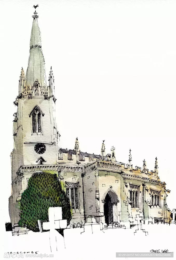 水彩建筑插画