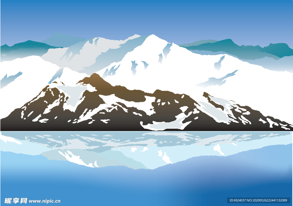 矢量 山峰 白雪 蓝湖 天空