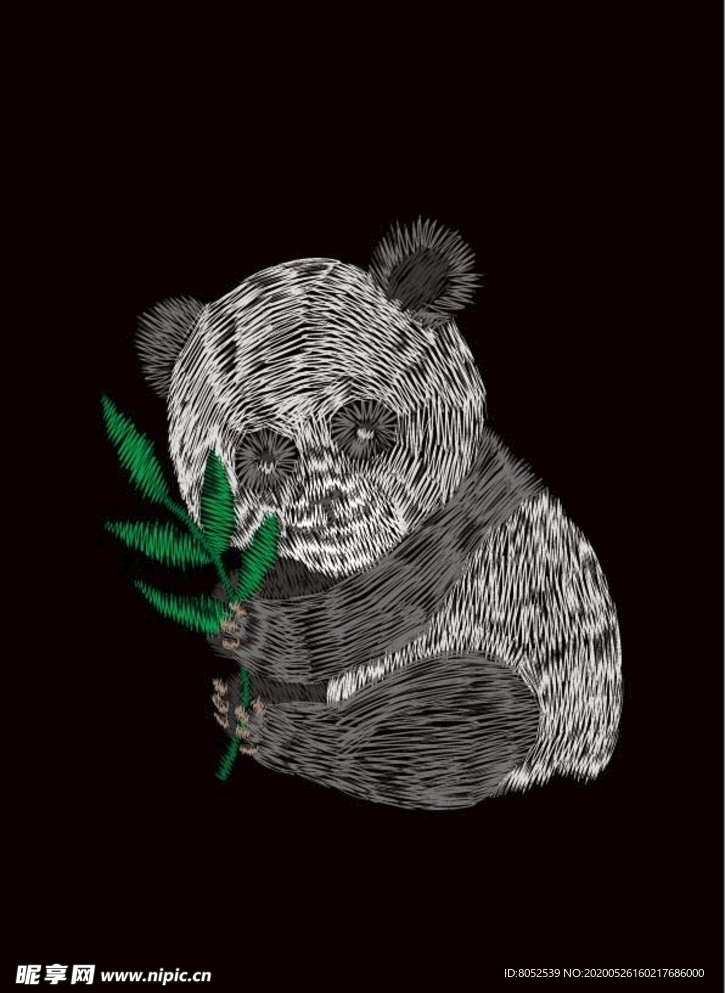 熊猫 绣花  服装图案 T恤