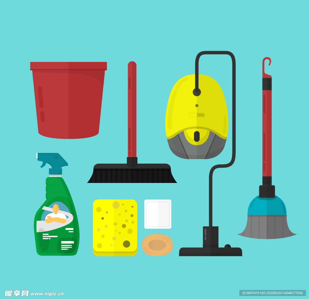 清洁房屋概念与清洁和清洗工具矢量图标插画图片素材_ID:168751936-Veer图库