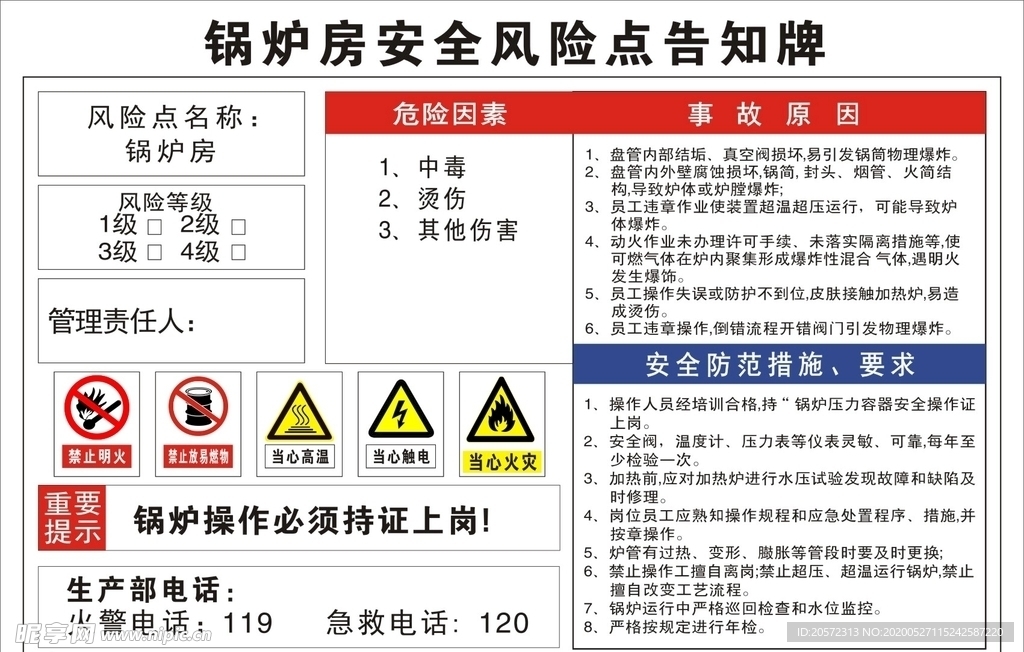 锅炉房安全风险点告知牌