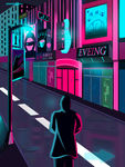 赛博朋克街区插画