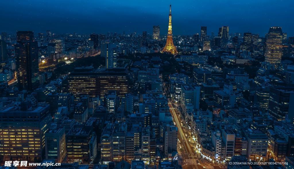 日式街头夜晚城市复古背景素材