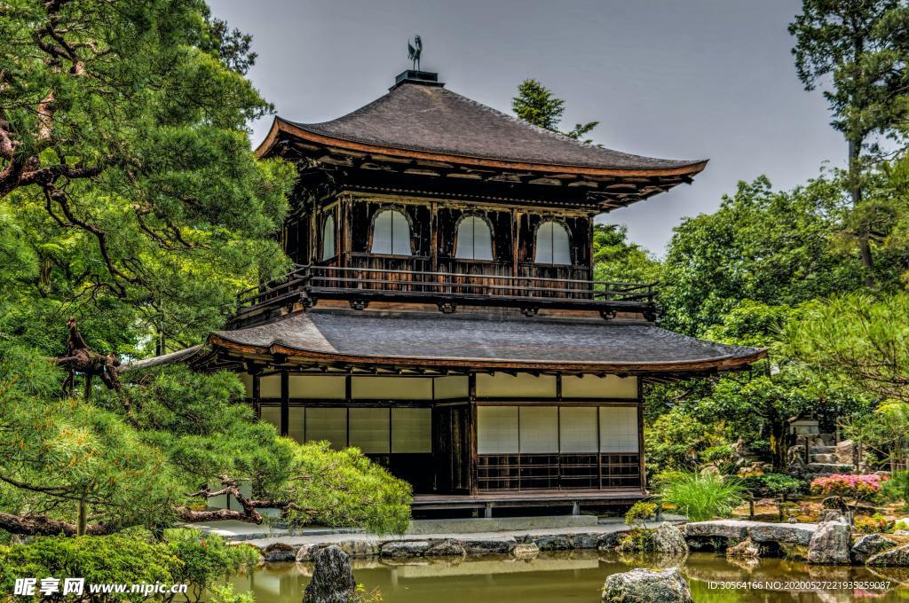 日式寺庙樱花清新背景素材