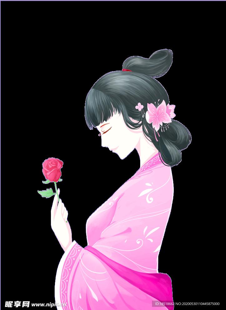 美女手绘插画抠图
